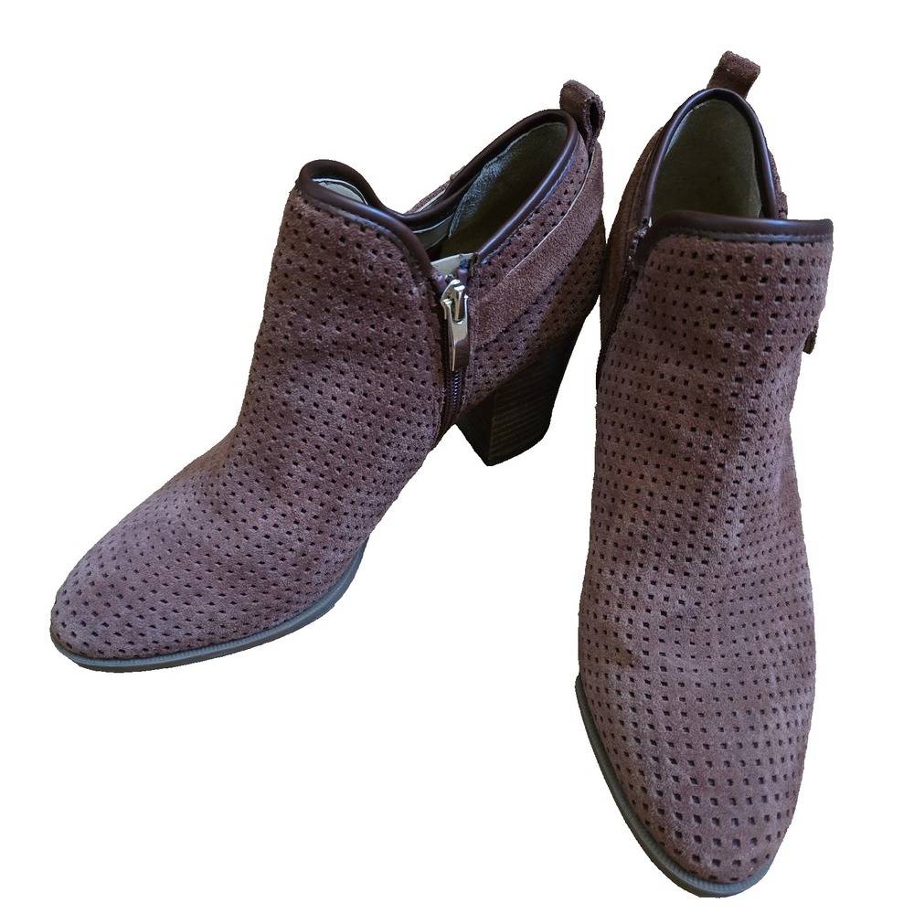 Franco Sarto Women Sz 8.5 Dakota Rust Brown Wedge Ankle Booties Perforated Suede